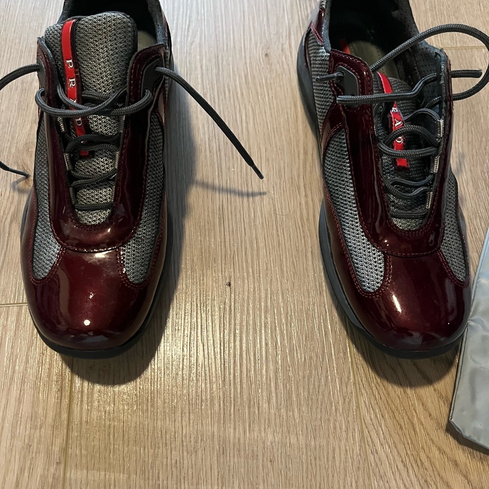 Prada Men's Maroon and Charcoal Sneakers
